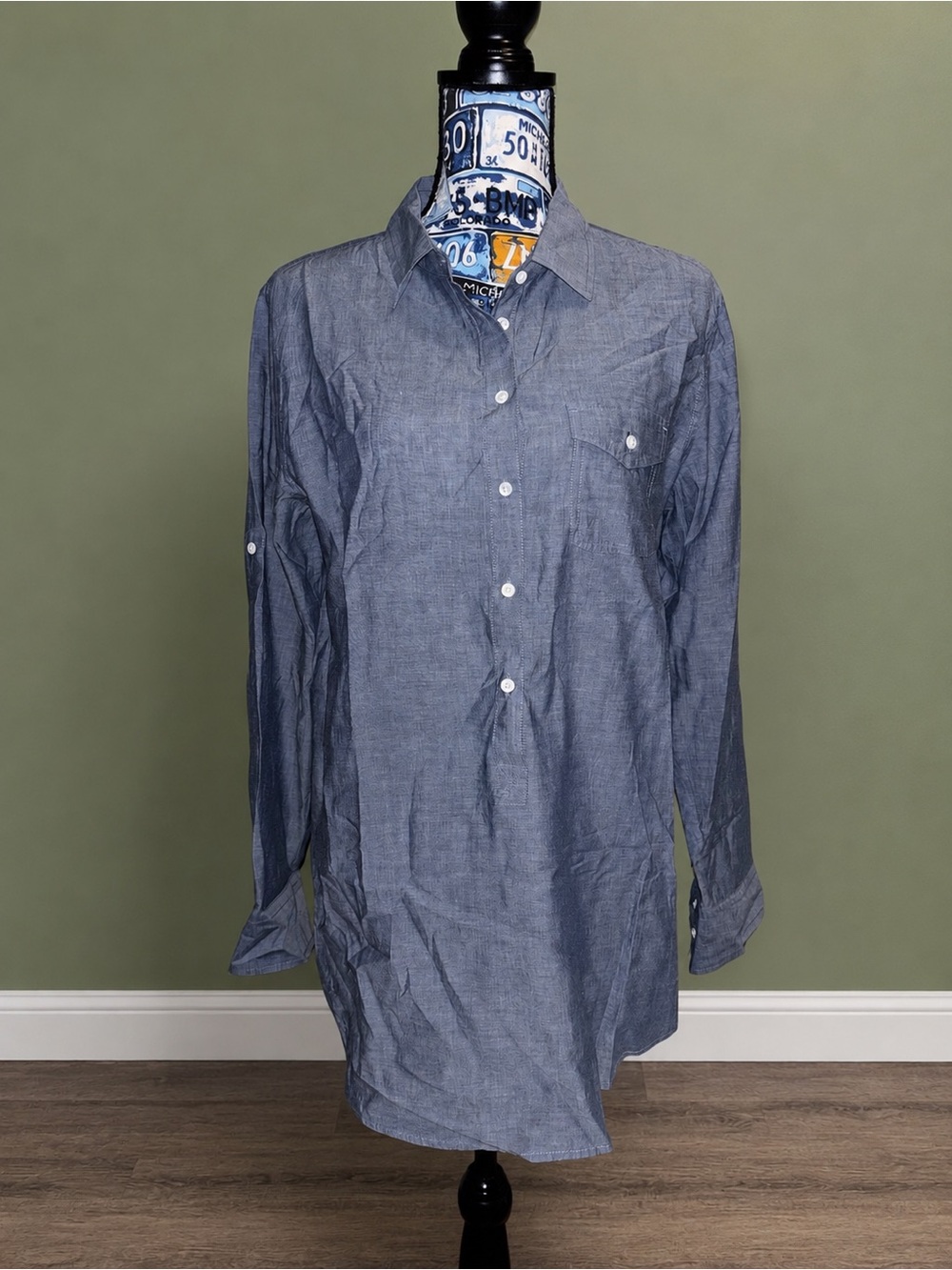 J. Crew Blue Chambray Button-Down Tunic Shirt